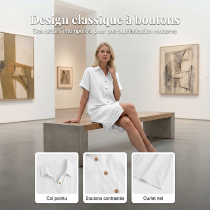 Robe Boutonnée en Lin à Poches